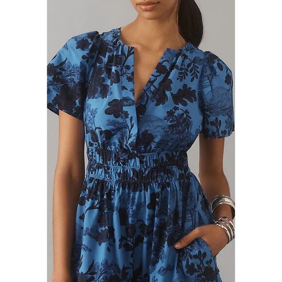 nwt by ANTHROPOLOGIE sz L Somerset Maxi Dress: Blue Floral - Picture 3 of 5